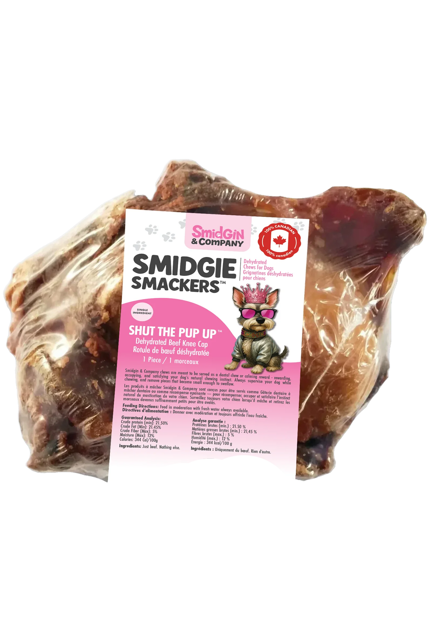 Smidgie Smackers 'Shut the Pup Up' - small dehydrated beef kneecap