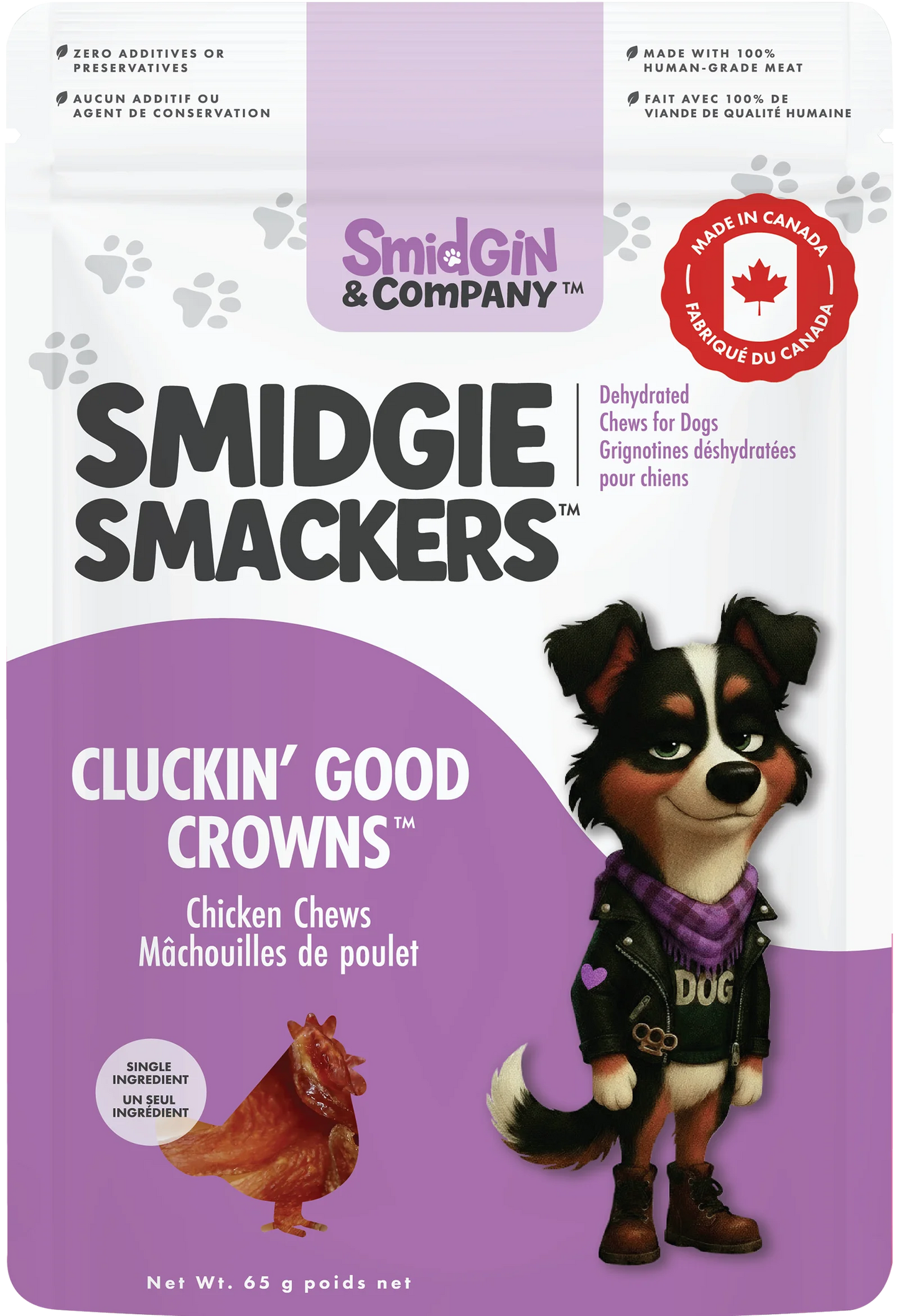 Smidgie Smackers 'Cluckin' Good Crowns' dehydrated Chicken Chews - 65 g