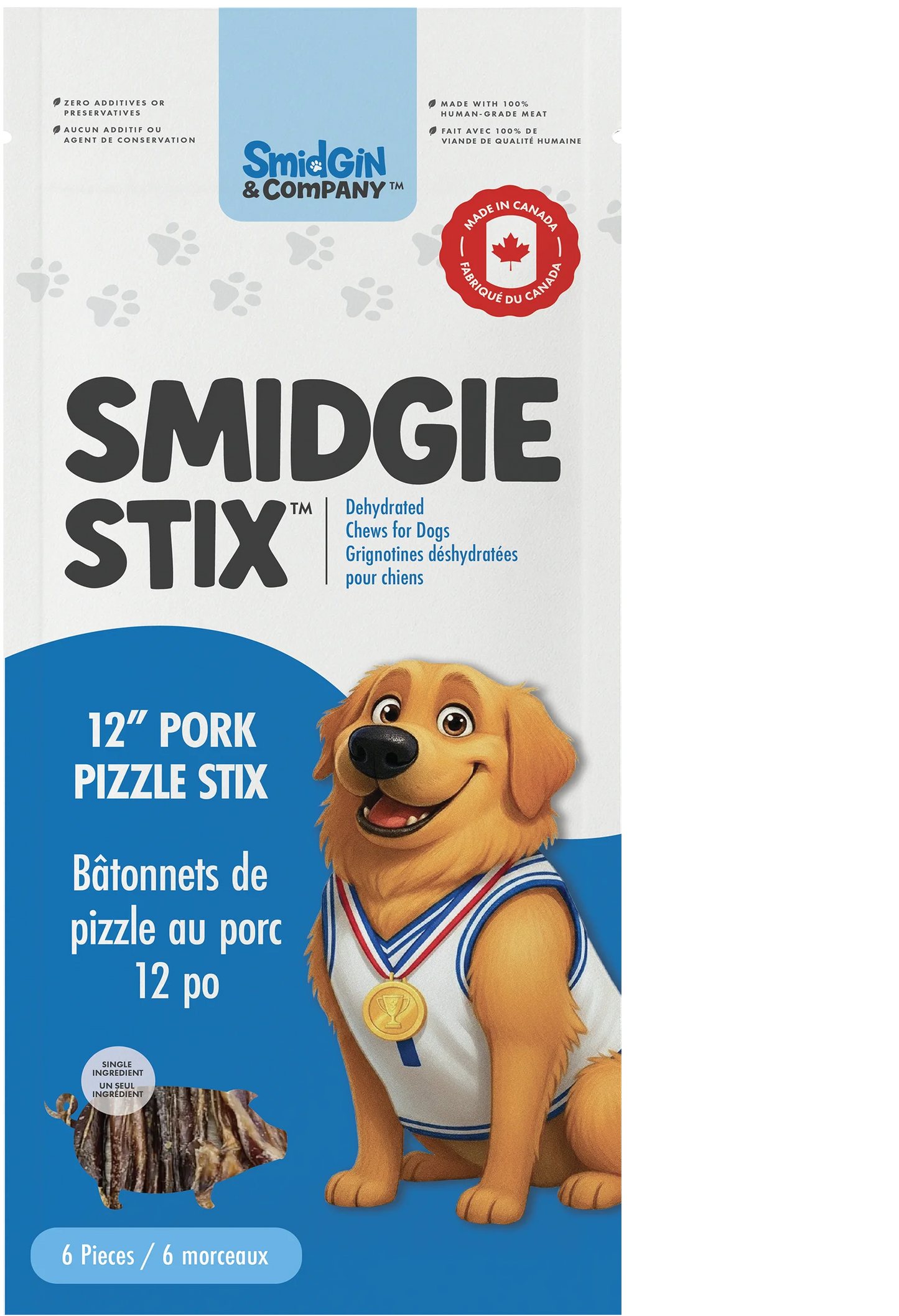 Smidgie Stix 12 " Pork Pizzle- 6 piece bag